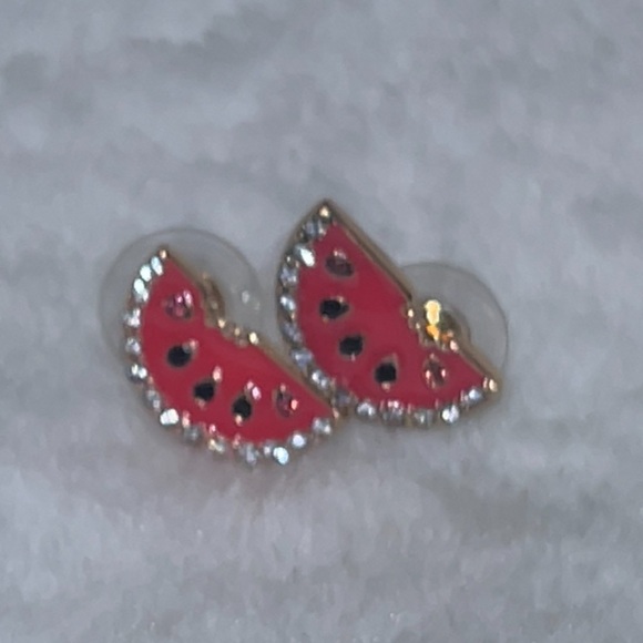 ๐ฉต3/$15๐ฉต Watermelon Slice Earrings Studs with Rhinestones - Picture 2 of 3
